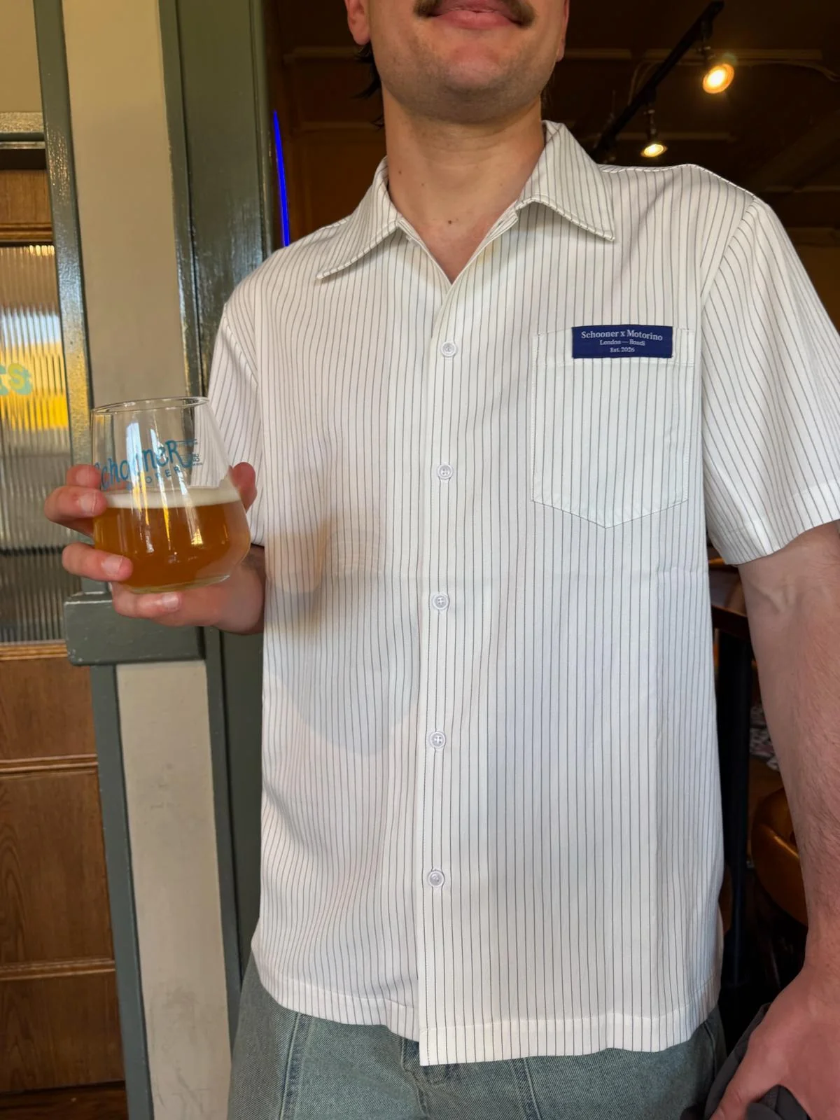 Schooner Scorer x Motorino Pinstripe Shirt - White and Black - Image 8